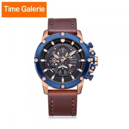 Alexandre Christie 6564MCLURBU Sporty Chronograph Blue Dial and Brown Genuine Leather Men's Watch 